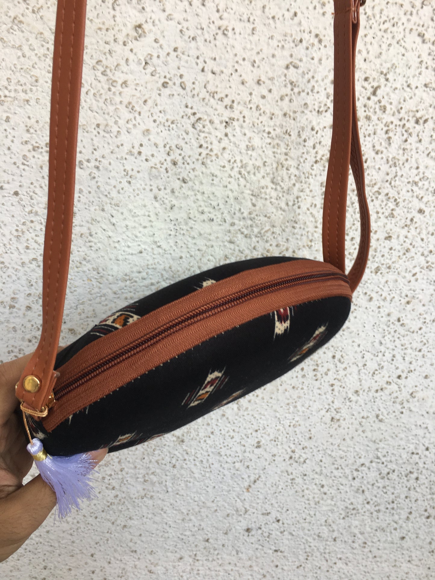 Royal Black Ajrakh - Cute Round Sling bag