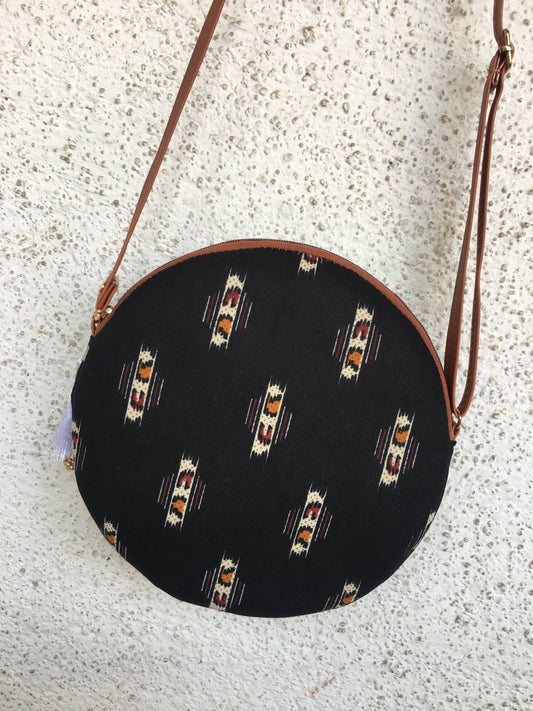 Royal Black Ajrakh - Cute Round Sling bag