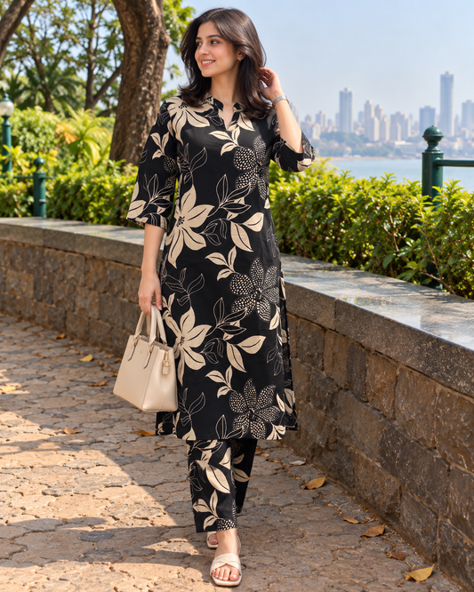 Knee Length - Lily Black - Cord Set - Pure Cotton