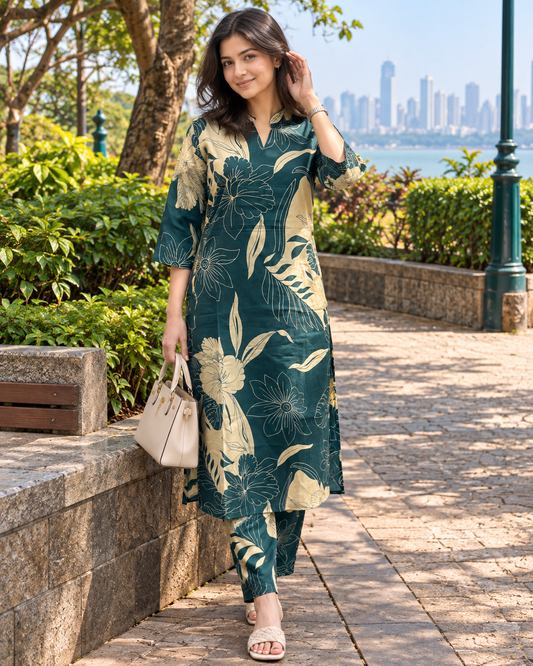 Knee Length - Lily Sea Green - Cord Set - Pure Cotton