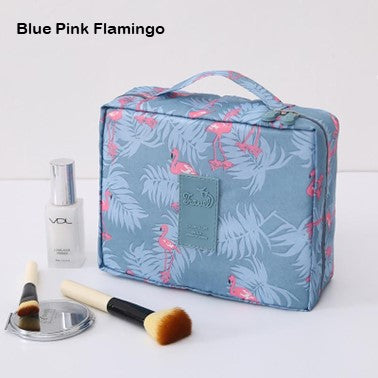 Essential Travel Pouch - Blue Pink Flamingos