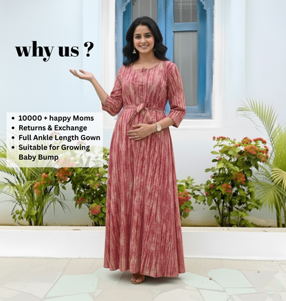 Tie Dye Shibori - Dark Pink - Maternity Kurti with Feeding Zips - Cotton Flex - Thicker Fabric