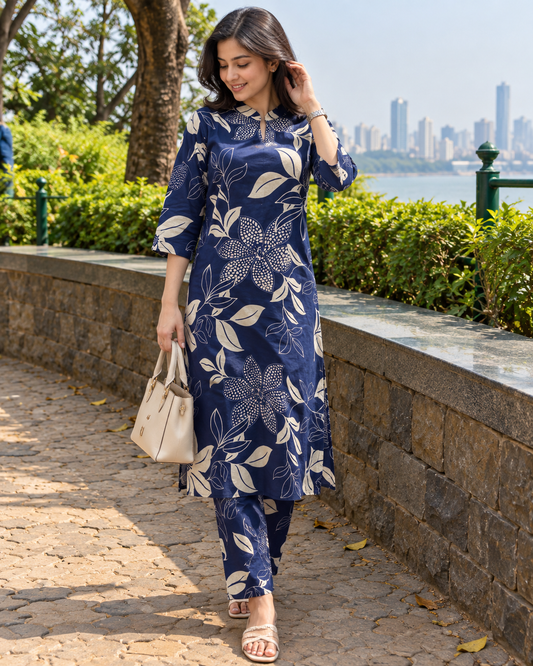 Knee Length - Lily Blue - Cord Set - Pure Cotton