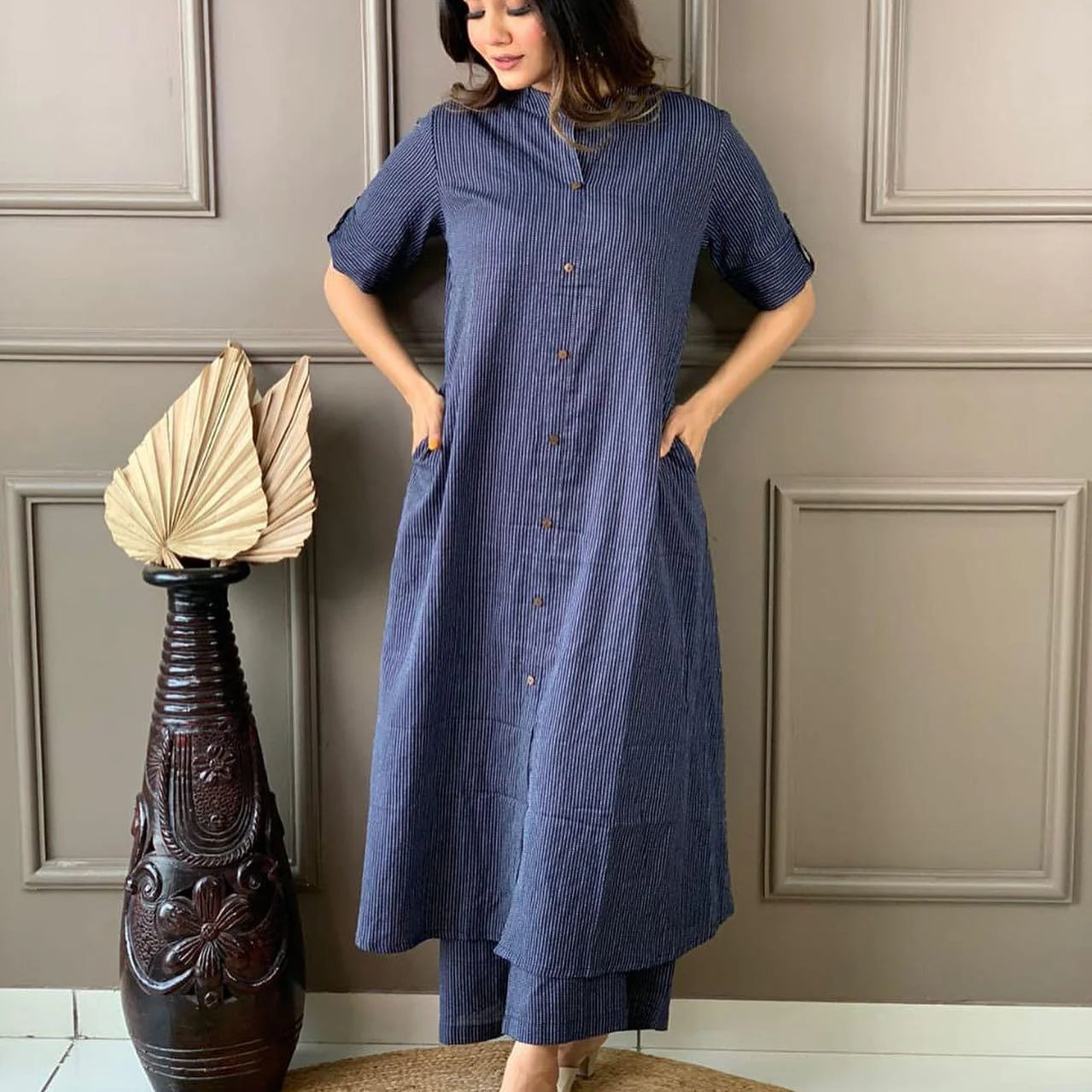 Katha Work - Navy Blue - Cord Set - Pure Cotton