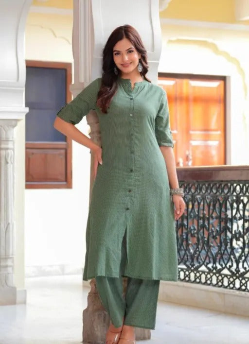 Katha Work - Green - Cord Set - Pure Cotton