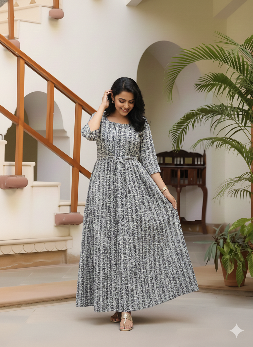 Grey Keri - Maternity Kurti with Feeding Zips - Cotton Flex - Thicker Fabric