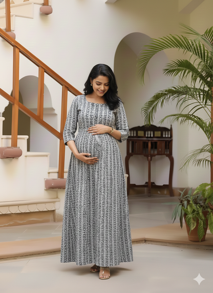 Grey Keri - Maternity Kurti with Feeding Zips - Cotton Flex - Thicker Fabric