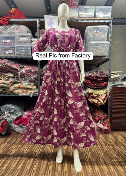 Purple FLower - Maternity Kurti with Feeding Zips - Soft Rayon