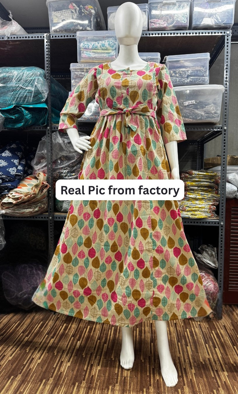 Beach Pink Petals - Maternity Kurti with Feeding Zips - Cotton Flex - Thicker Fabric