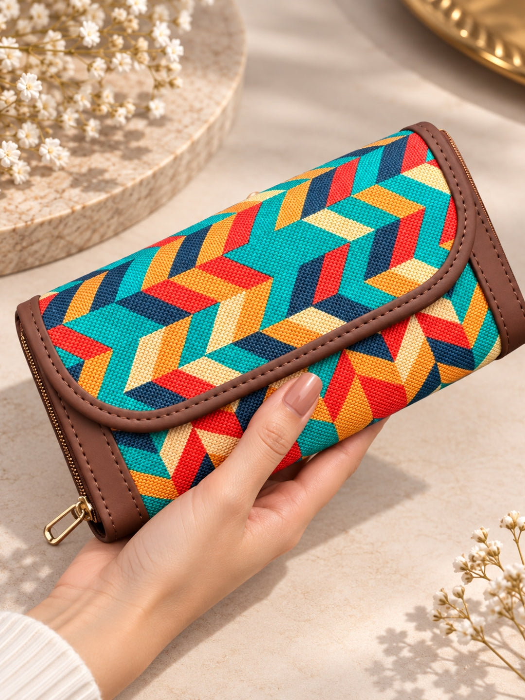 Blue Red Orange Wave - 2 pockets  - Trendy & Beautiful Womens Wallet