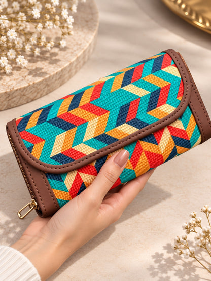 Blue Red Orange Wave - 2 pockets  - Trendy & Beautiful Womens Wallet
