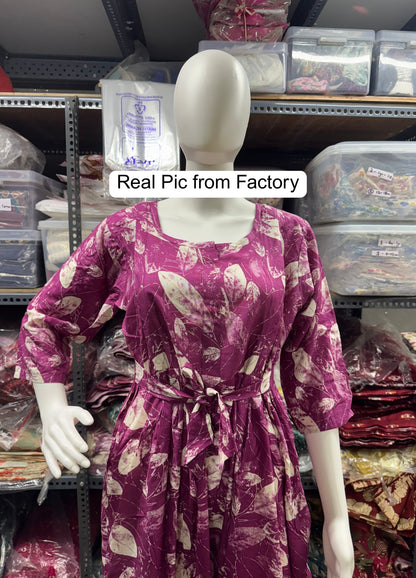Purple FLower - Maternity Kurti with Feeding Zips - Soft Rayon