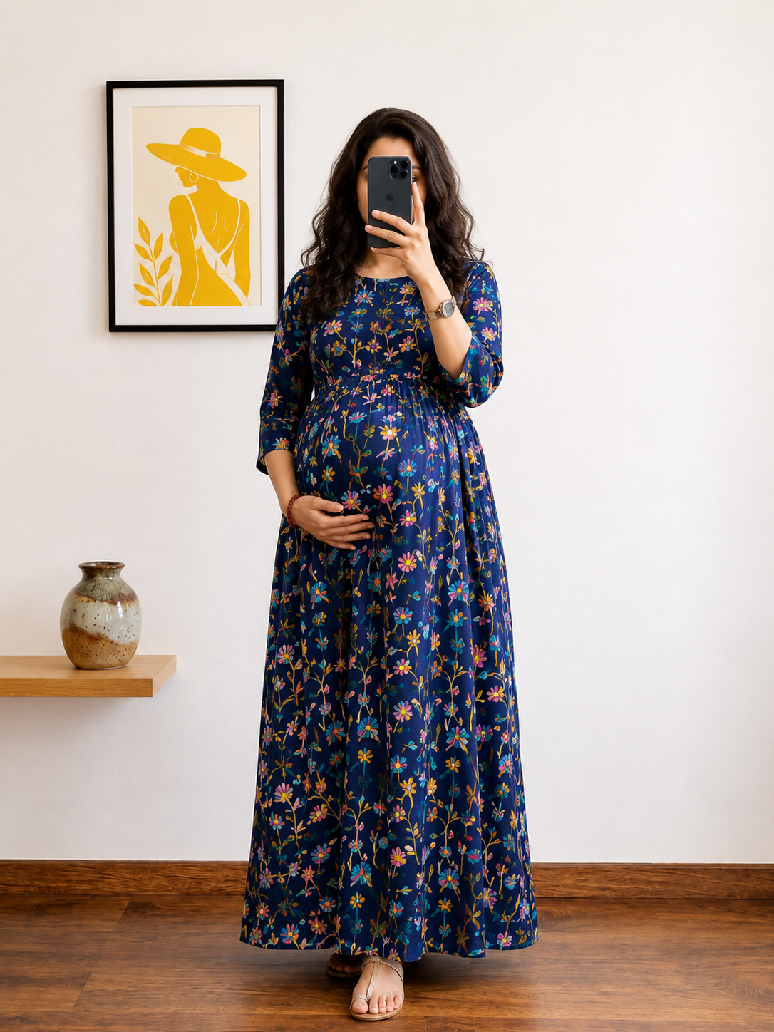 Daisy Blue- Maternity Dress with Feeding Zips - Pure Cotton
