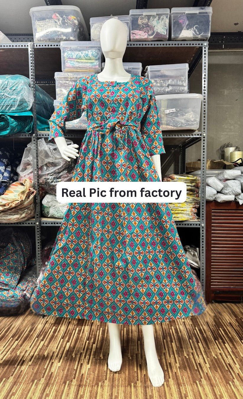 4 tone Firozi - Maternity Kurti with Feeding Zips - Cotton Flex - Thicker Fabric