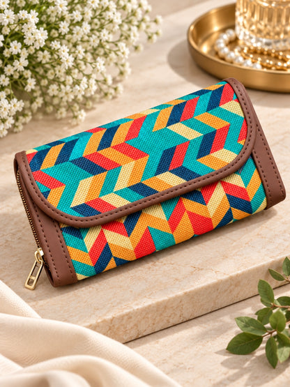 Blue Red Orange Wave - 2 pockets  - Trendy & Beautiful Womens Wallet