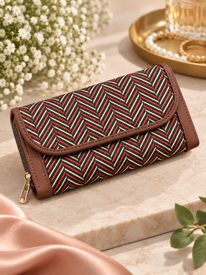 Black Maroon Wave - 2 pockets  - Trendy & Beautiful Womens Wallet