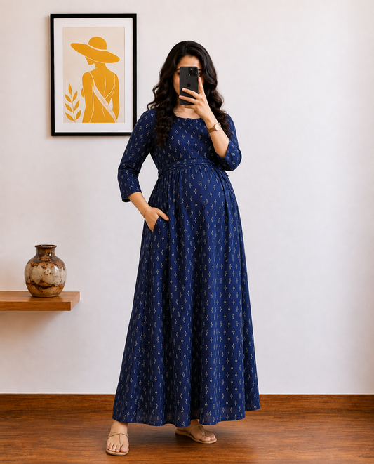 Indigo Fine - Maternity Kurti with Feeding Zips - Soft Rayon