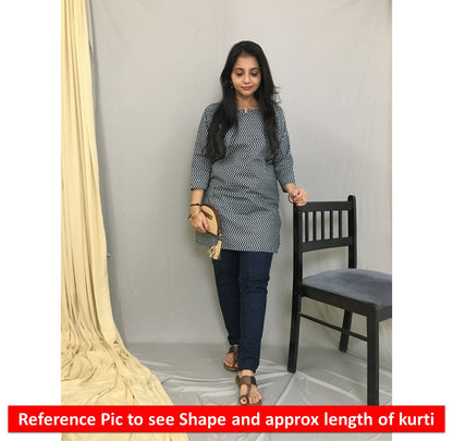Pure Cotton - Short Kurti - Rose Print - Grey