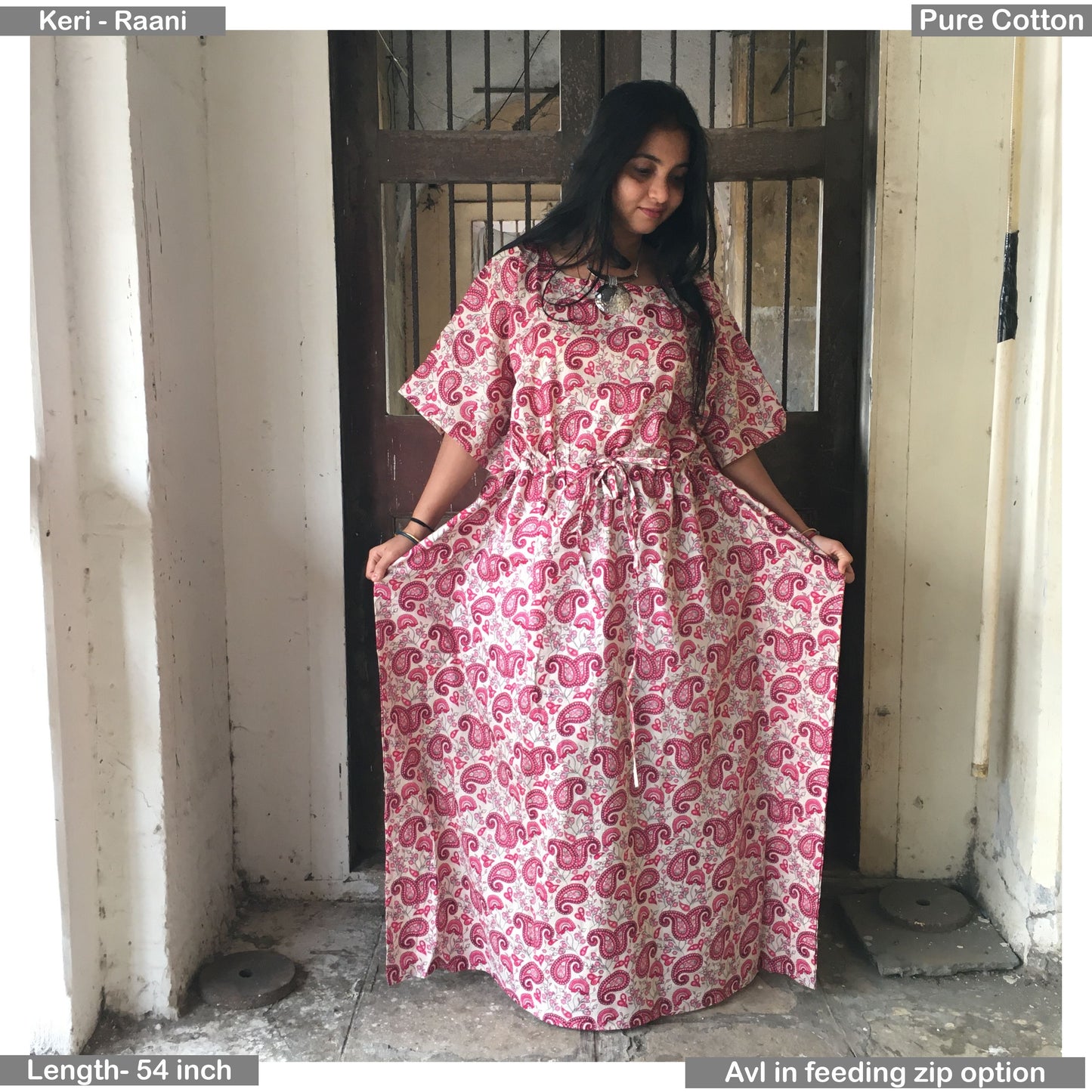 Raani colour Keri Print - Indian Soft Cotton Kaftan - Free Size