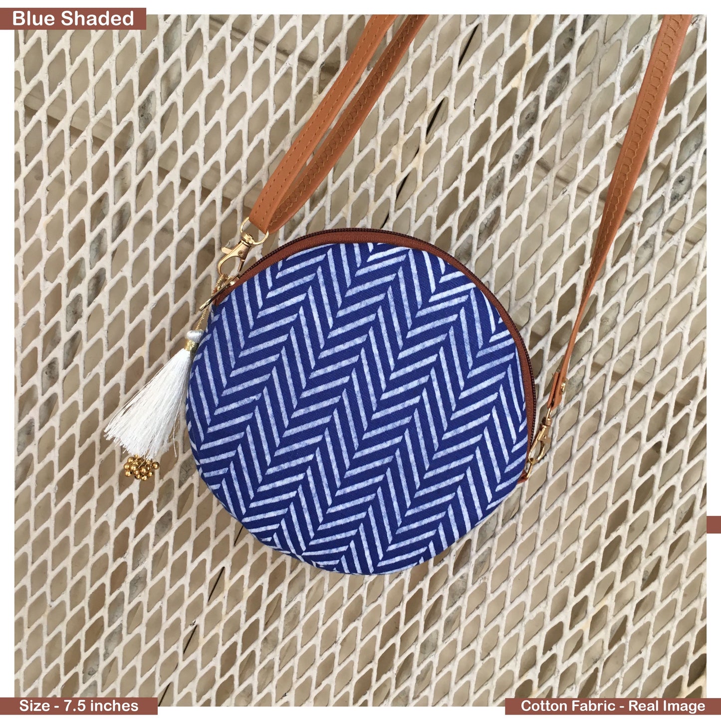 Blue Criss Cross Prints -  Cute Round Sling - Small size