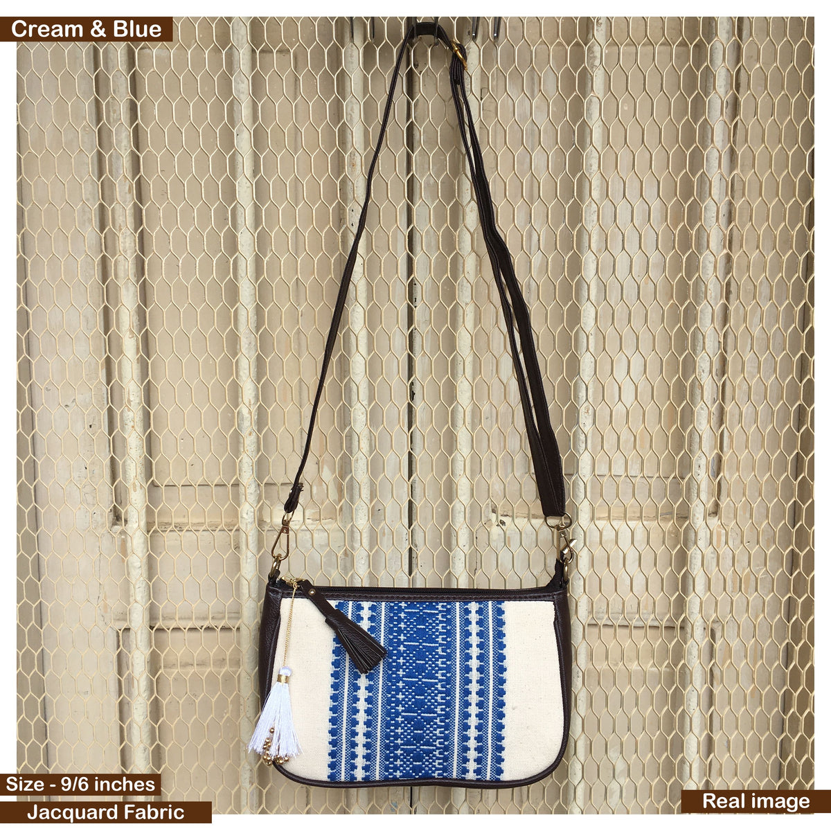 AMARA - Shoulder Bag Cum Sling - Cream & Blue African Print