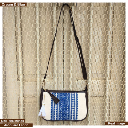 AMARA - Shoulder Bag Cum Sling - Cream & Blue African Print