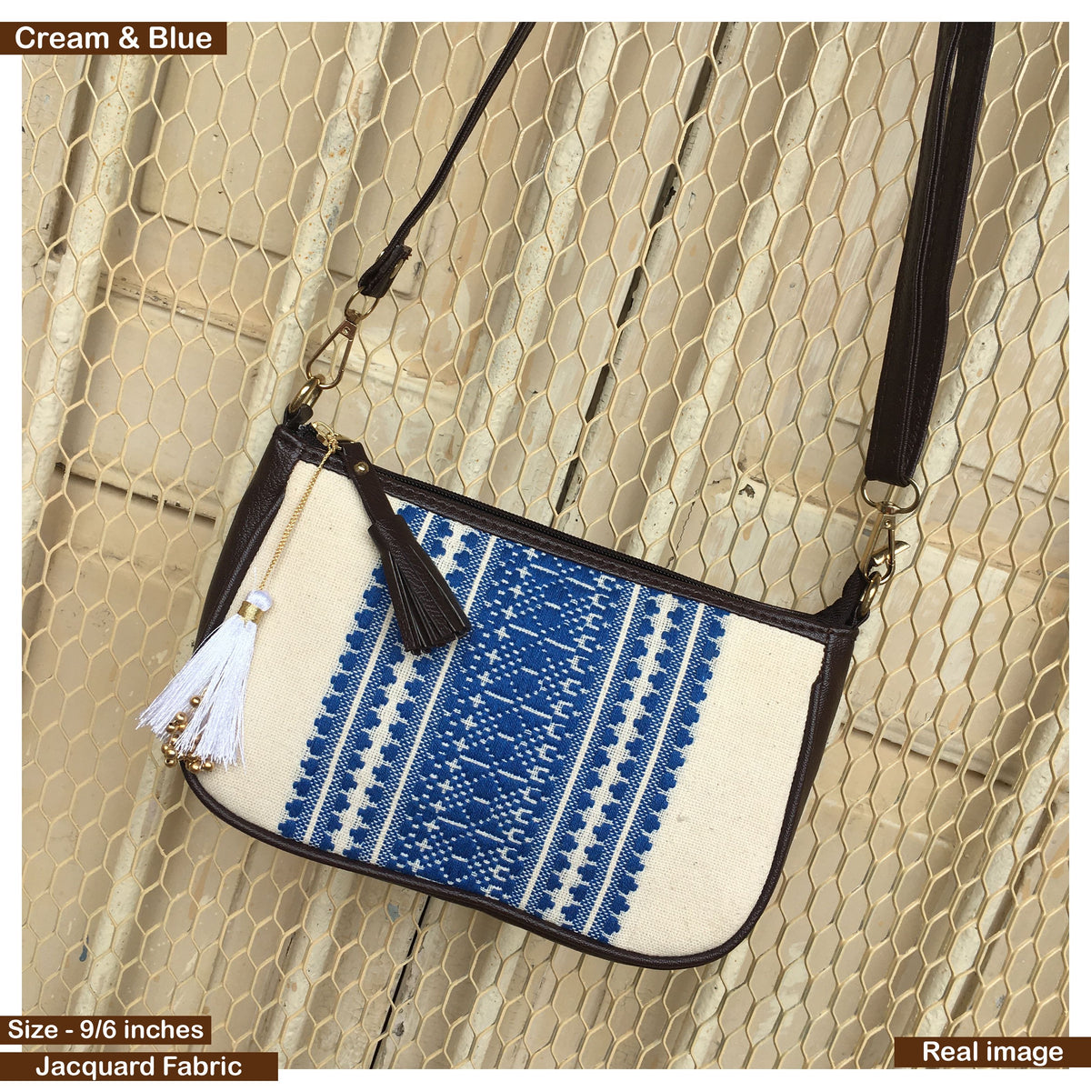 AMARA - Shoulder Bag Cum Sling - Cream & Blue African Print