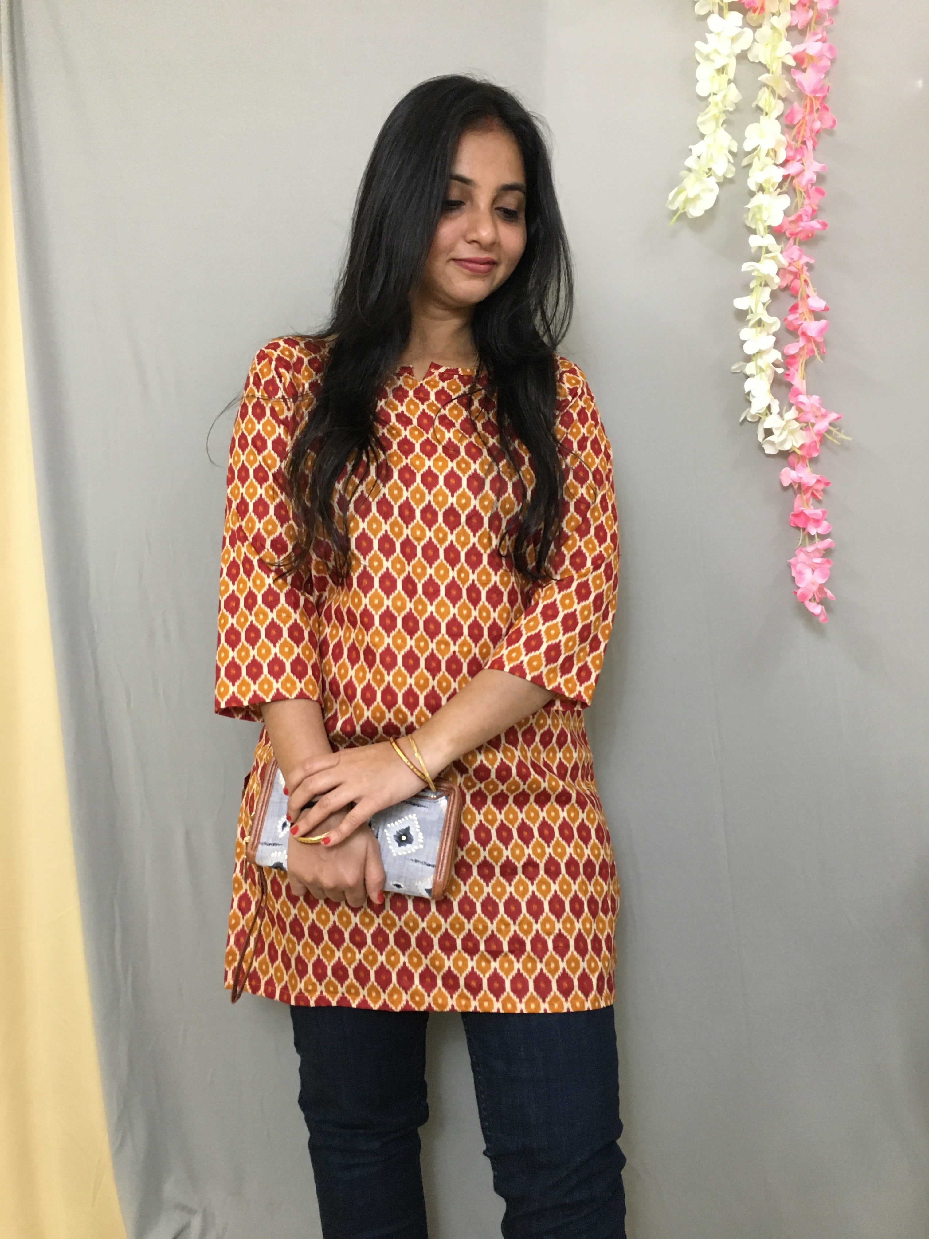 Orange short kurti sale