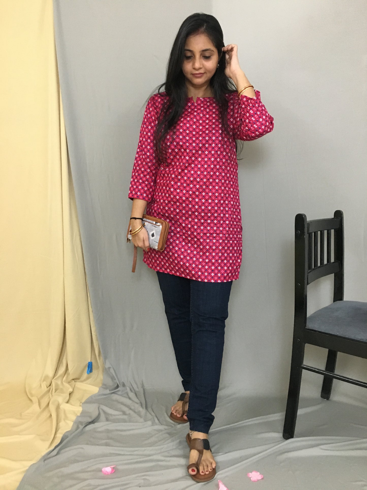 Raani Dots Bandhani Short  Kurti  - Pure Cotton