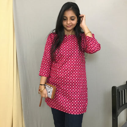 Raani Dots Bandhani Short  Kurti  - Pure Cotton