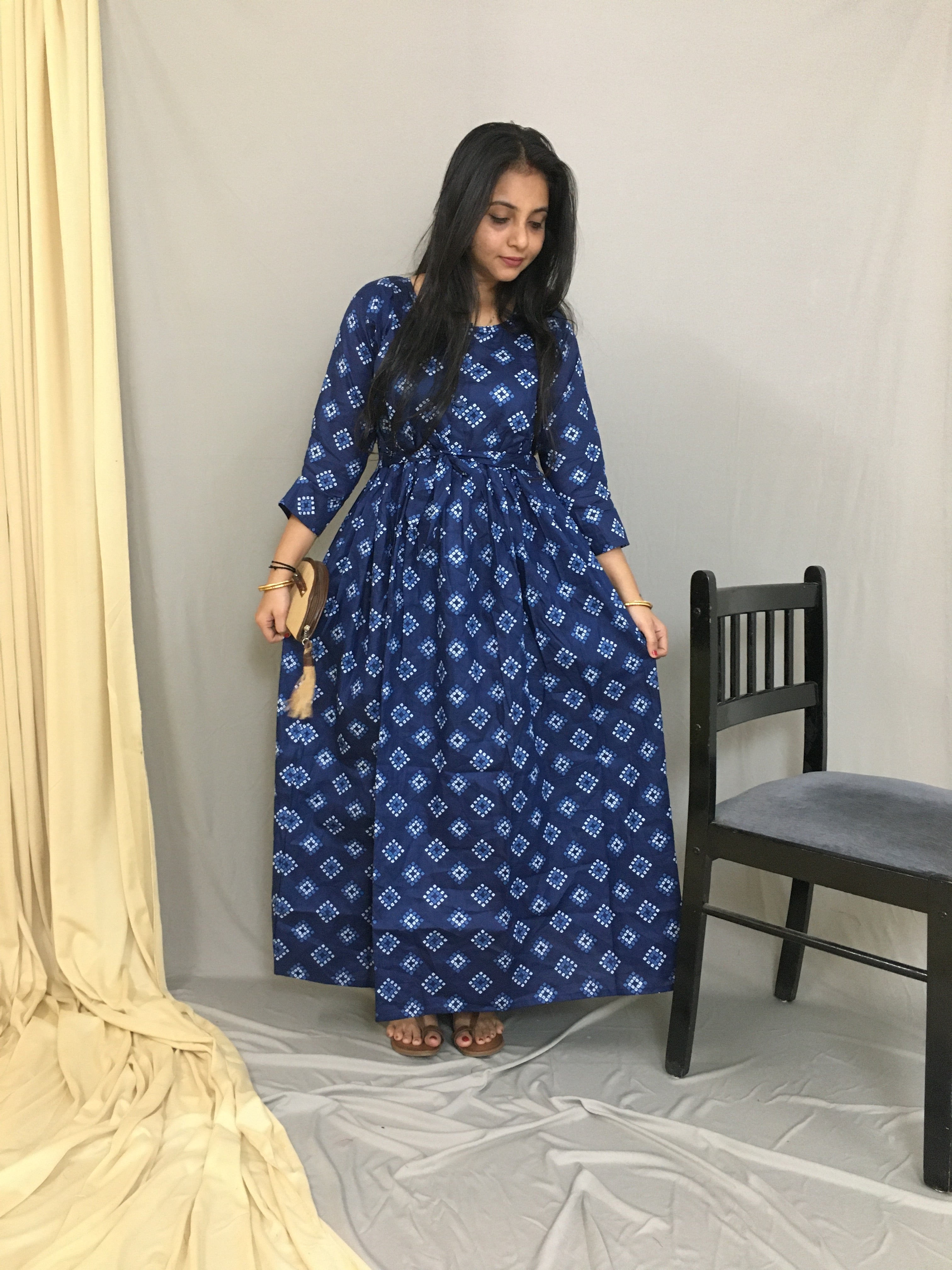 Beautiful Cow Print Maxi With Potali Border long gown at Rs 570 in Surat