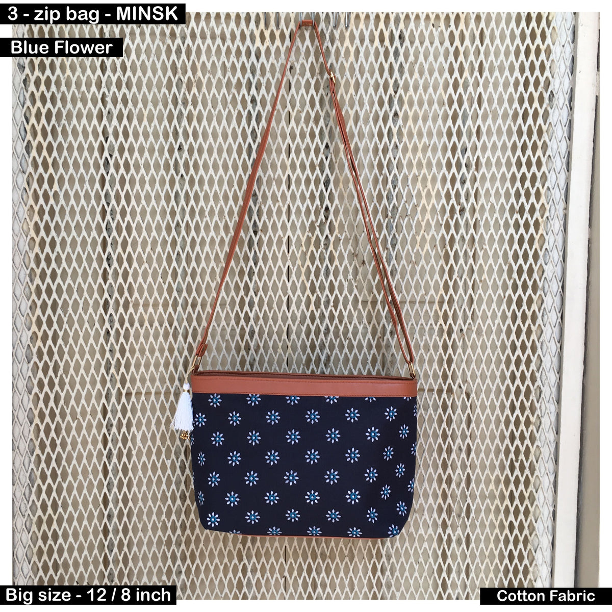 Minsk - 3 zip- Big size - Sling Bag - Blue Flower
