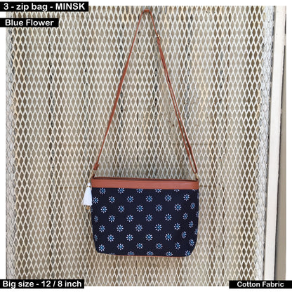 Minsk - 3 zip- Big size - Sling Bag - Blue Flower