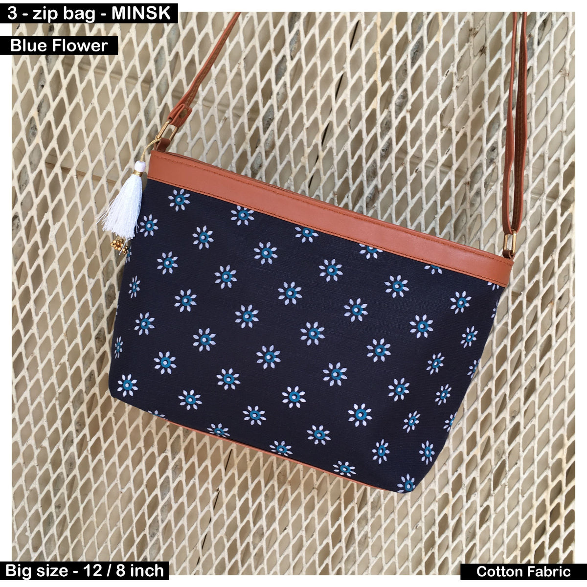 Minsk - 3 zip- Big size - Sling Bag - Blue Flower