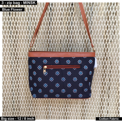 Minsk - 3 zip- Big size - Sling Bag - Blue Flower