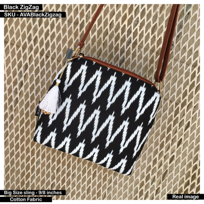 AVA  - Big Size Sling - Black ZigZag