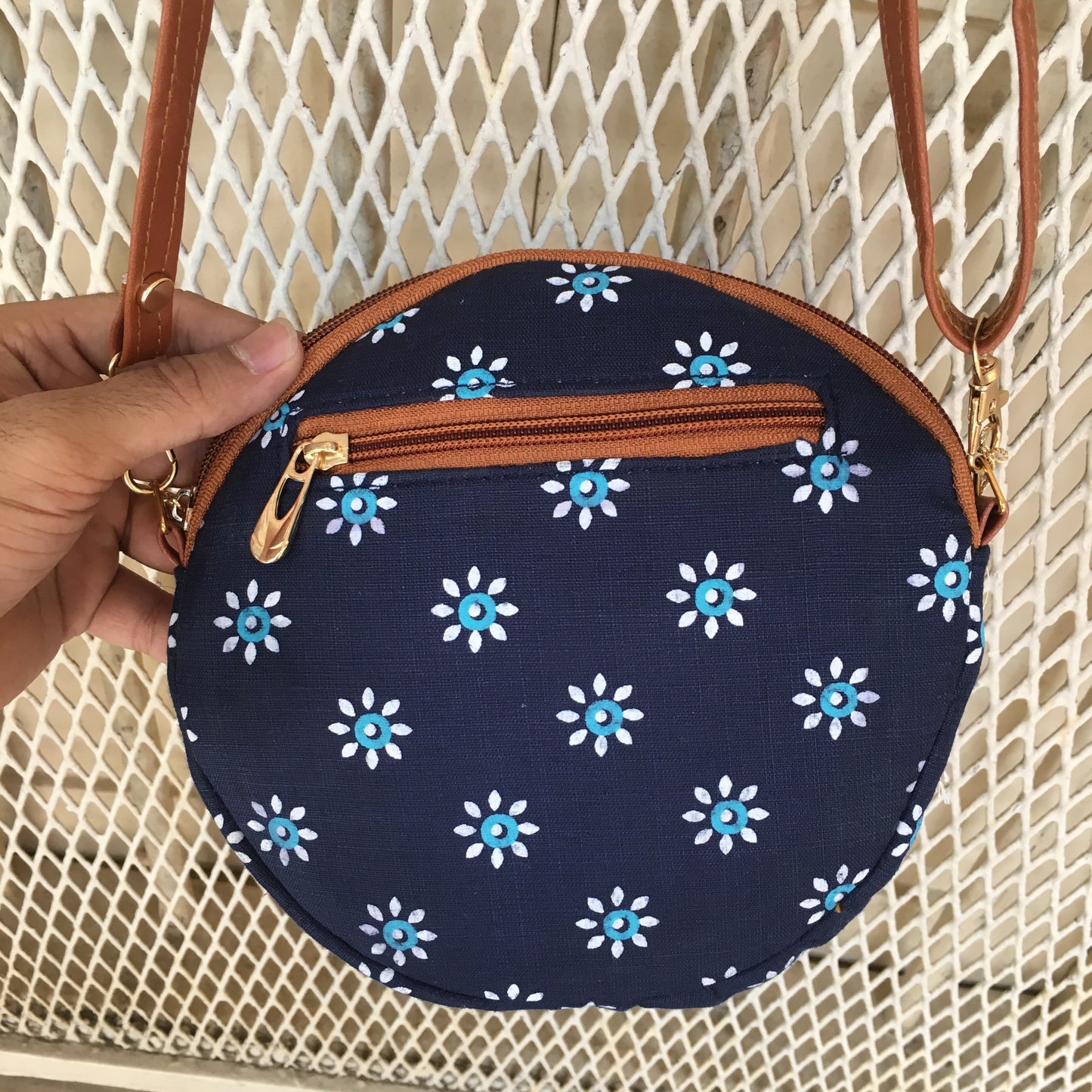 Blue Criss Cross Prints -  Cute Round Sling - Small size