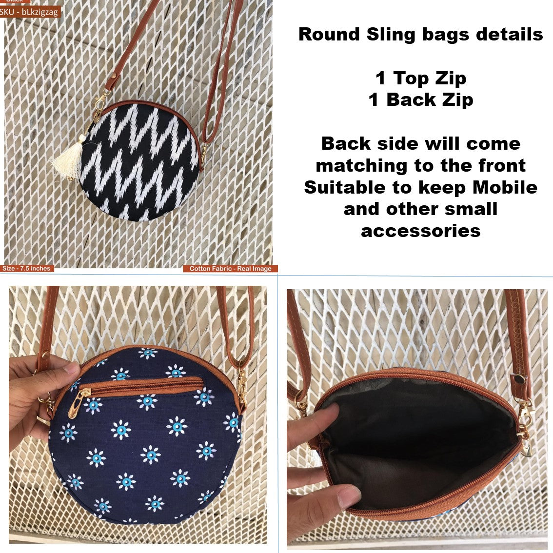 Brown Plain Cute Round Sling - Small size