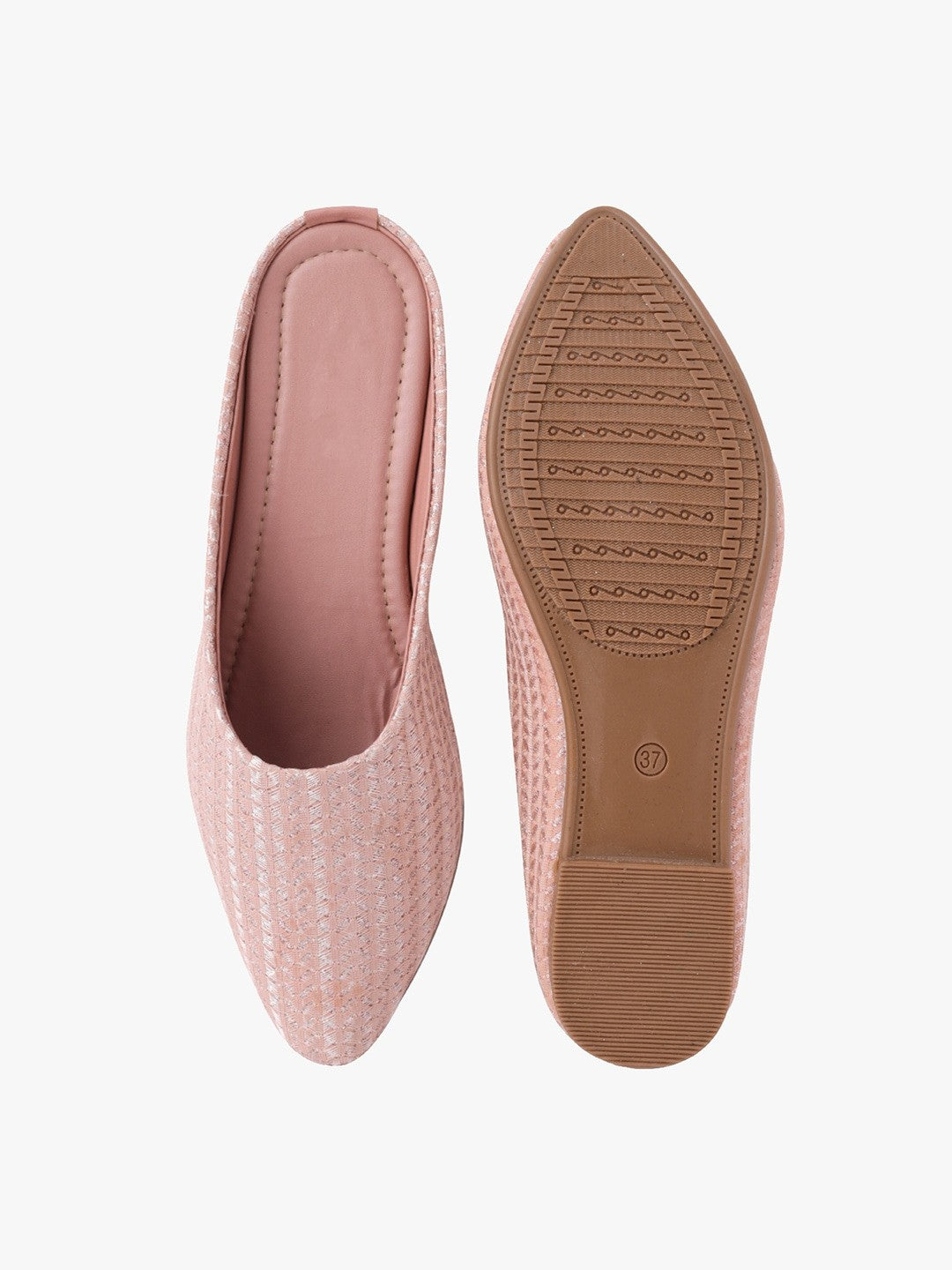 Women Pink Textured Leather Ethnic Flats