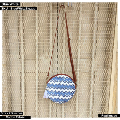 Watershed Blue & White Prints Cute Round Sling - Small size