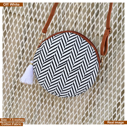 Off White Criss Cross Print Cute Round Sling - Small size