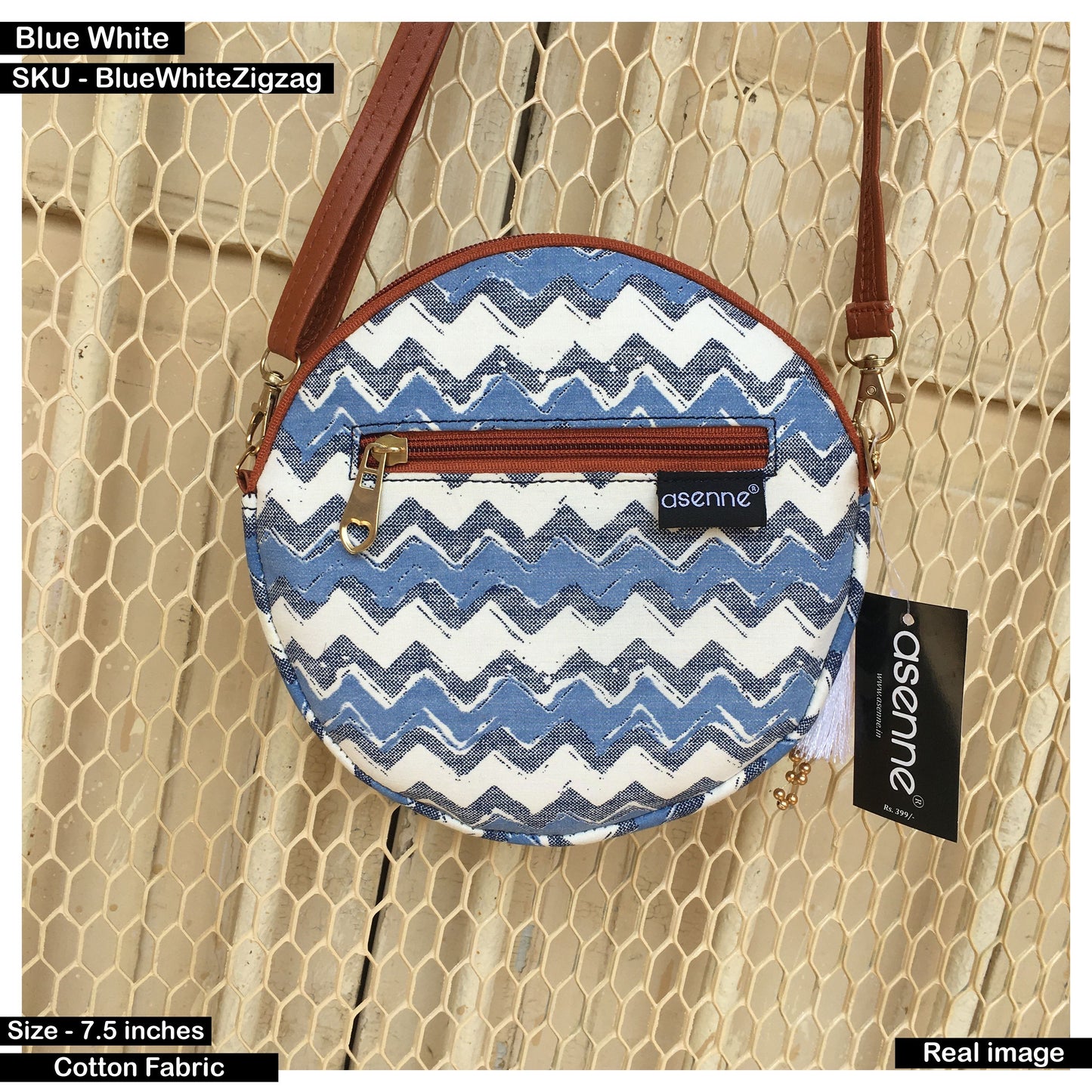 Watershed Blue & White Prints Cute Round Sling - Small size